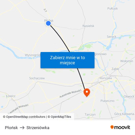 Płońsk to Strzeniówka map