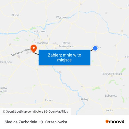 Siedlce Zachodnie to Strzeniówka map