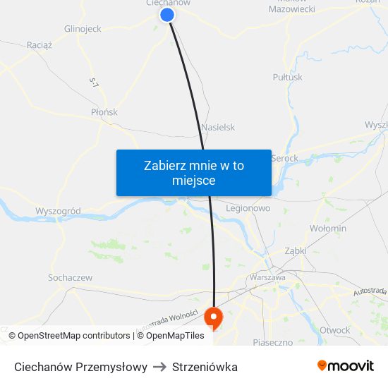 Ciechanów Przemysłowy to Strzeniówka map