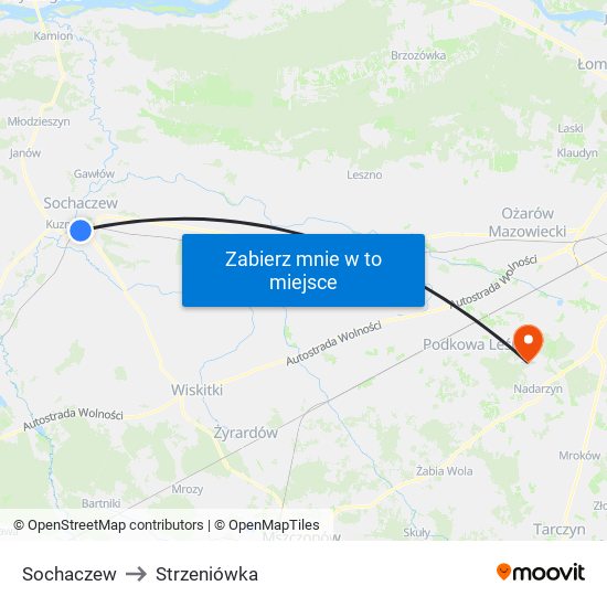 Sochaczew to Strzeniówka map