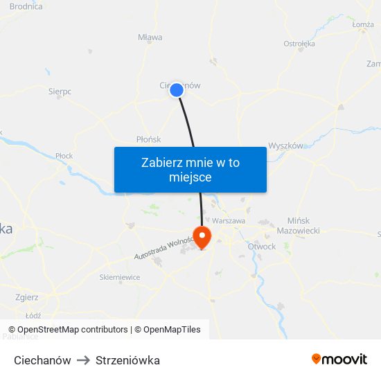 Ciechanów to Strzeniówka map