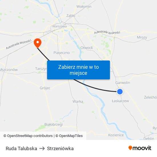 Ruda Talubska to Strzeniówka map