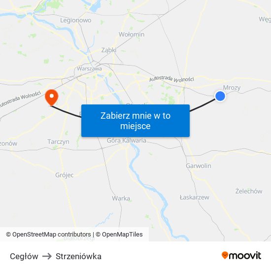 Cegłów to Strzeniówka map