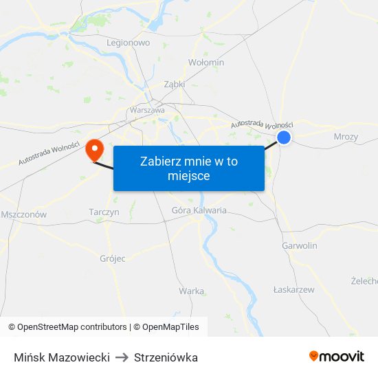 Mińsk Mazowiecki to Strzeniówka map