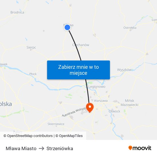 Mława Miasto to Strzeniówka map