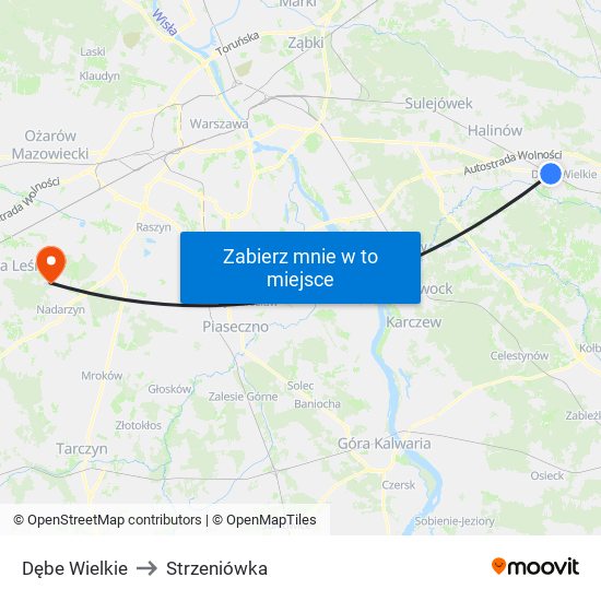 Dębe Wielkie to Strzeniówka map