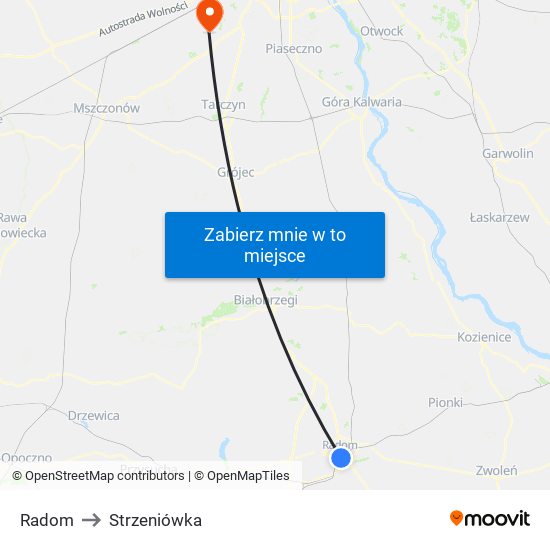 Radom to Strzeniówka map