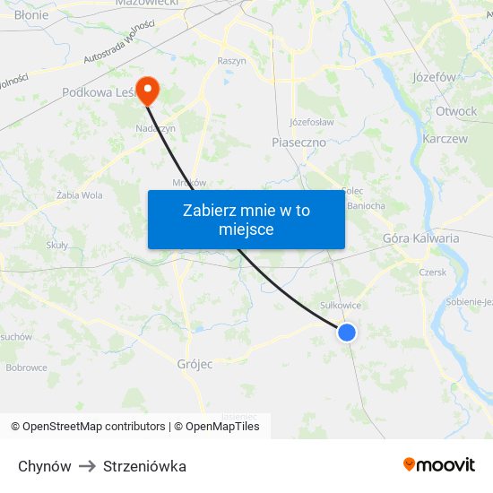 Chynów to Strzeniówka map