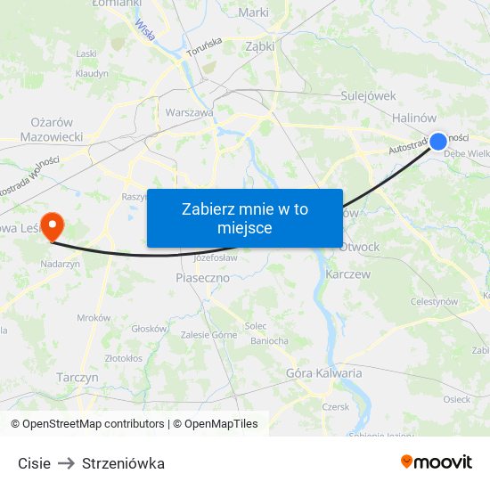 Cisie to Strzeniówka map