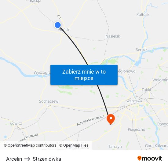 Arcelin to Strzeniówka map