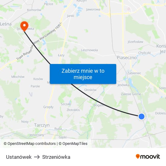 Ustanówek to Strzeniówka map