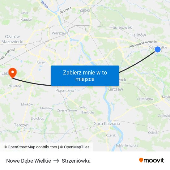 Nowe Dębe Wielkie to Strzeniówka map