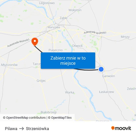 Pilawa to Strzeniówka map