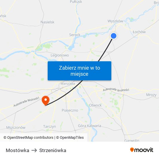 Mostówka to Strzeniówka map