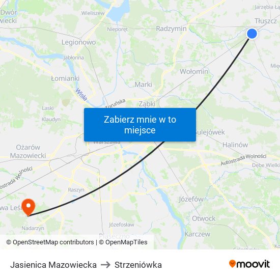 Jasienica Mazowiecka to Strzeniówka map