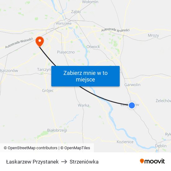 Łaskarzew Przystanek to Strzeniówka map