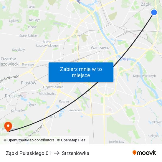 Ząbki Pułaskiego 01 to Strzeniówka map