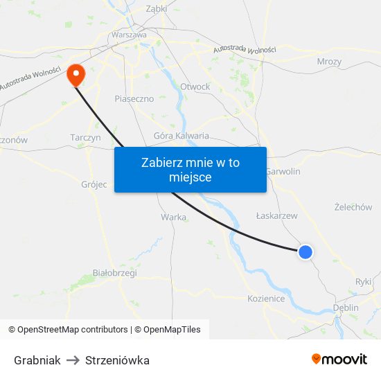 Grabniak to Strzeniówka map