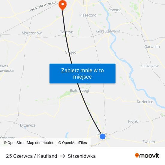 25 Czerwca / Kaufland to Strzeniówka map