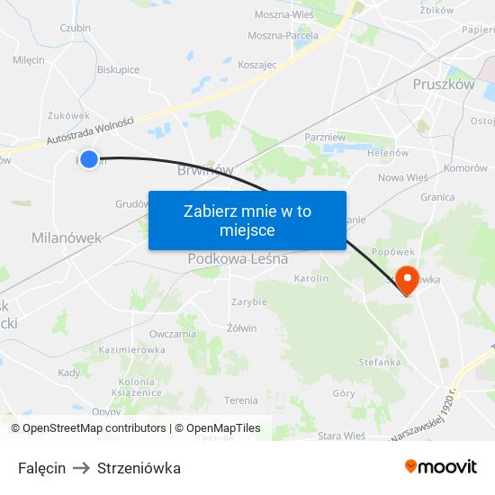 Falęcin to Strzeniówka map