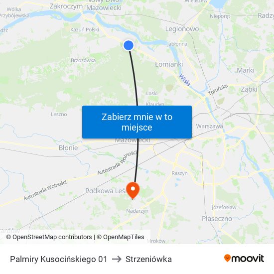 Palmiry Kusocińskiego 01 to Strzeniówka map