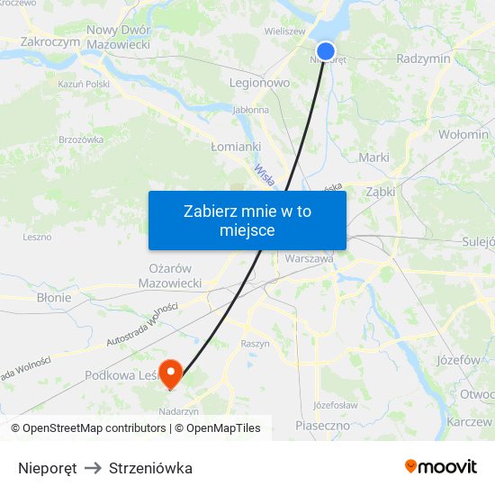 Nieporęt to Strzeniówka map