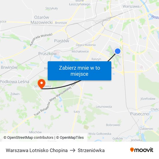 Warszawa Lotnisko Chopina to Strzeniówka map