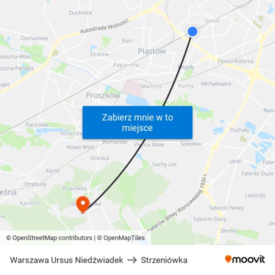 Warszawa Ursus Niedźwiadek to Strzeniówka map