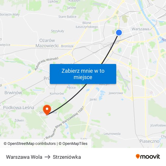 Warszawa Wola to Strzeniówka map