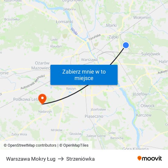 Warszawa Mokry Ług to Strzeniówka map