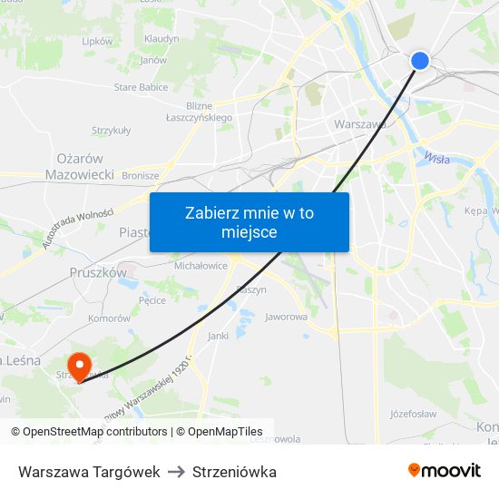 Warszawa Targówek to Strzeniówka map