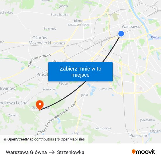 Warszawa Główna to Strzeniówka map