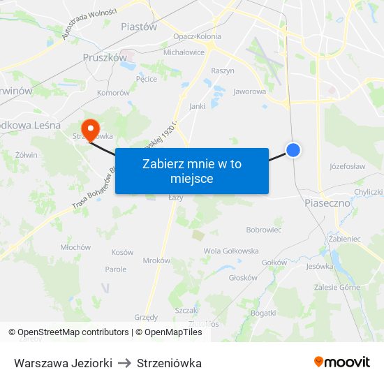 Warszawa Jeziorki to Strzeniówka map