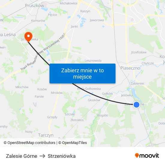 Zalesie Górne to Strzeniówka map