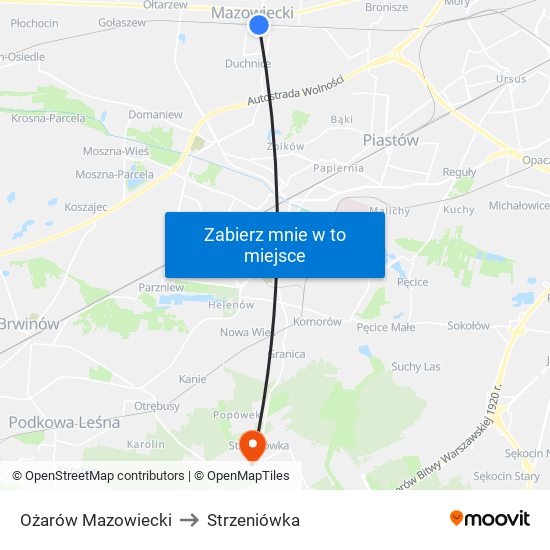 Ożarów Mazowiecki to Strzeniówka map