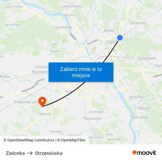 Zielonka to Strzeniówka map