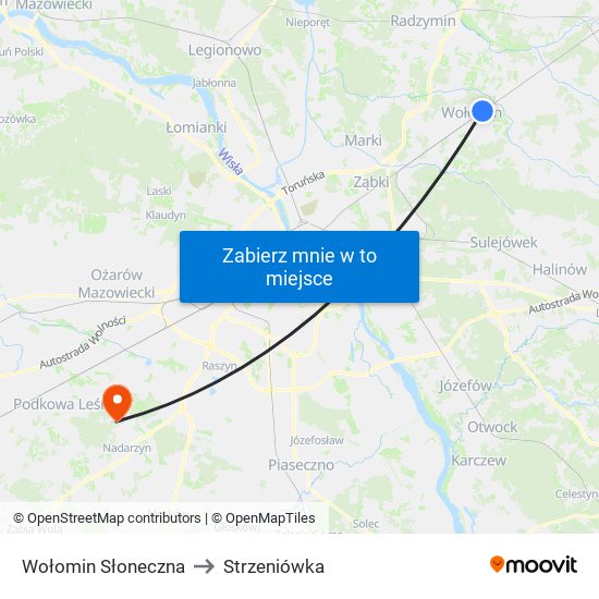 Wołomin Słoneczna to Strzeniówka map