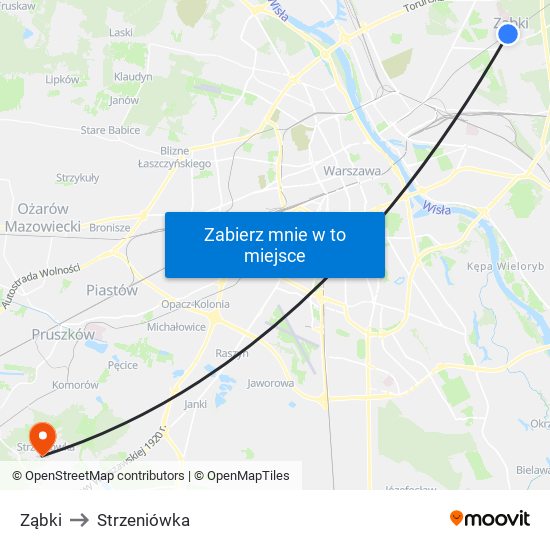 Ząbki to Strzeniówka map