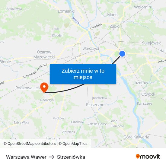 Warszawa Wawer to Strzeniówka map