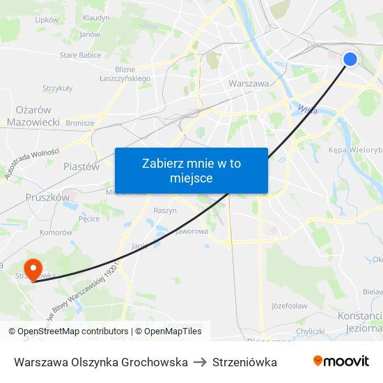 Warszawa Olszynka Grochowska to Strzeniówka map