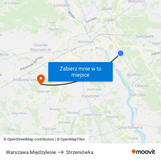 Warszawa Międzylesie to Strzeniówka map