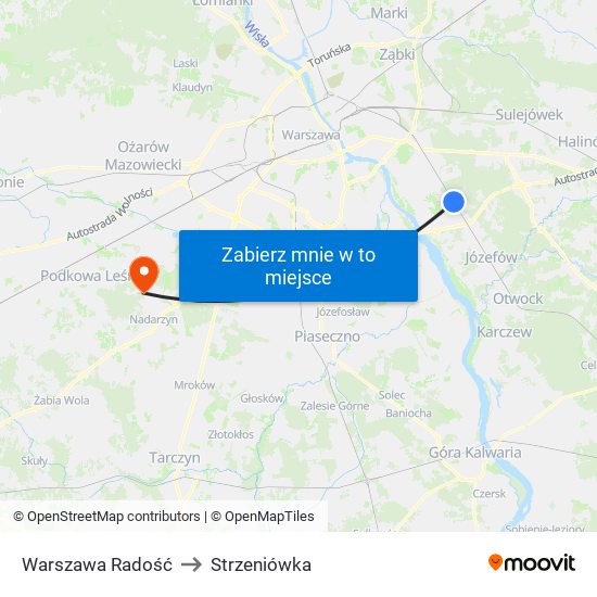 Warszawa Radość to Strzeniówka map