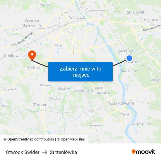 Otwock Świder to Strzeniówka map