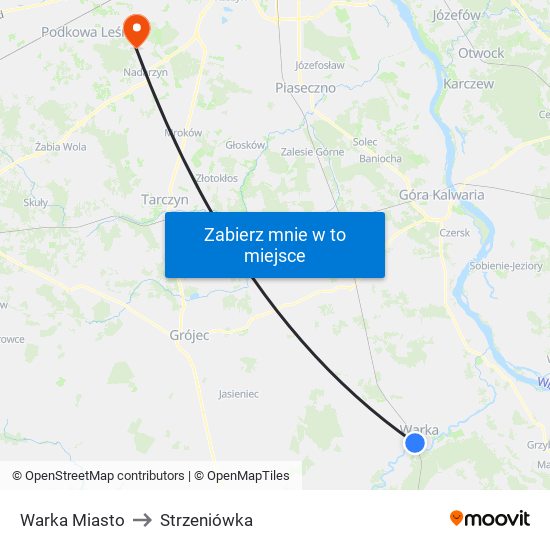 Warka Miasto to Strzeniówka map