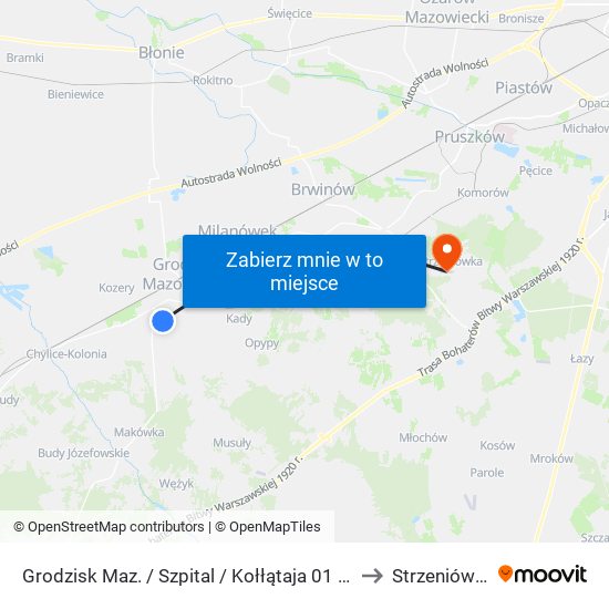 Grodzisk Maz. / Szpital / Kołłątaja 01 (Nż) to Strzeniówka map