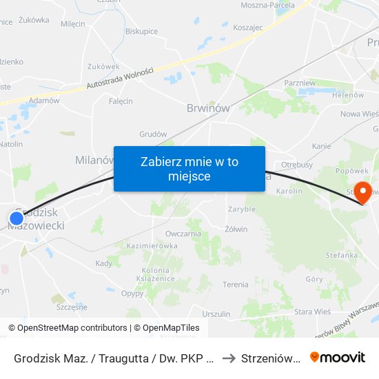 Grodzisk Maz. / Traugutta / Dw. PKP 01 to Strzeniówka map