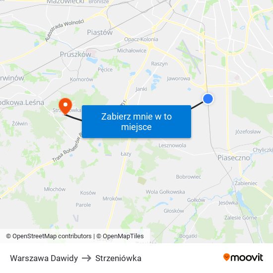 Warszawa Dawidy to Strzeniówka map