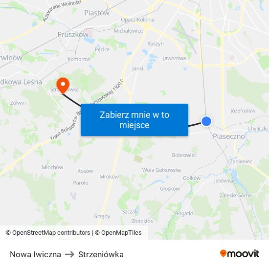 Nowa Iwiczna to Strzeniówka map