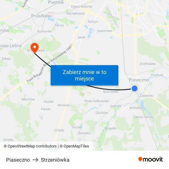 Piaseczno to Strzeniówka map