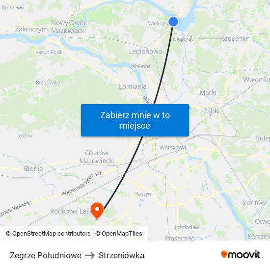 Zegrze Południowe to Strzeniówka map